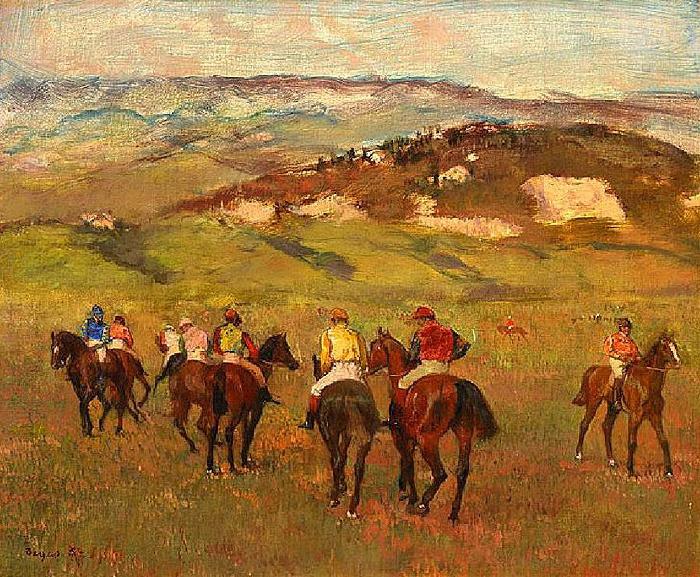 Edgar Degas Jockeys on Horseback before Distant Hills